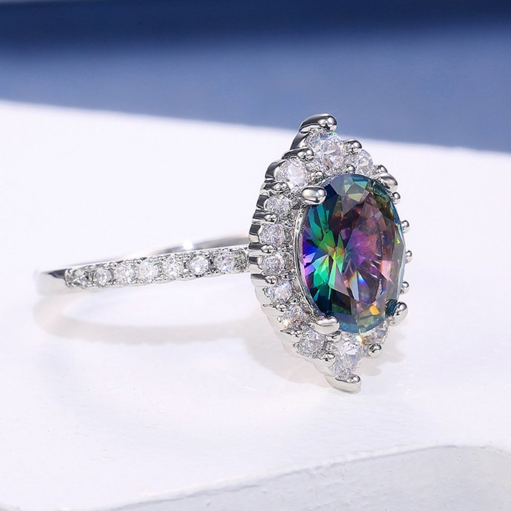 *NEW 925 Silver Mystic Topaz Halo Ring - Picture 5 of 9
